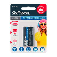 Батарейка GoPower Крона 6LR61 BL1 Щелочная 9V (1/10/240)