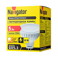 Лампа светодиодная Navigator MR16 GU5.3 1.6W 3000К 12V софит прозрачная (1/10/200)
