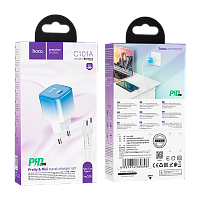 Сетевое З/У HOCO C101A Type-C 20W с кабелем Type-C-Type-C 60W голубой (1/11/110)