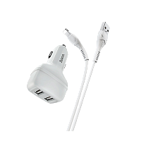 Автомобильное З/У HOCO Z36 2USB 2.1A с кабелем Lightning белый (1/14/140)