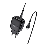 Сетевое З/У HOCO C77A 2USB 2.4A с кабелем Type-C черный (1/12/120) 