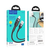 Кабель HOCO U117 USB (m)-Lightning (m) 1.2м 2.4A нейлон с отключением питания черный (1/22/220)