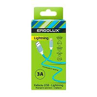Кабель Ergolux ELX-CDC03-C06 USB (m)-Lightning (m) 1.2м 3.0A силикон LED синий в коробке (1/10/240)
