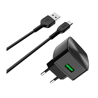 Сетевое З/У HOCO C70A 1USB 3.0A QC3.0 с кабелем microUSB черный (1/72)