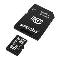 Карта памяти microSD Smartbuy 32GB Class10 UHS-I (U1) 10 МБ/сек с адаптером
