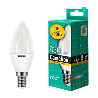 Лампа светодиодная Camelion C35 E14 10W 3000К 170-265V свеча матовая (1/10/100)
