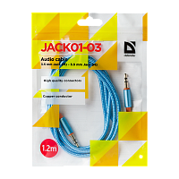 Кабель AUX Defender JACK01-03 Jack 3.5mm (m)-Jack 3.5mm (m) 1.2м ткань синий (1/50/400) 