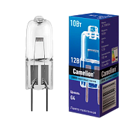 Лампа галогенная Camelion JC G4 10W 2800К 12V капсула прозрачная (1/5/100)