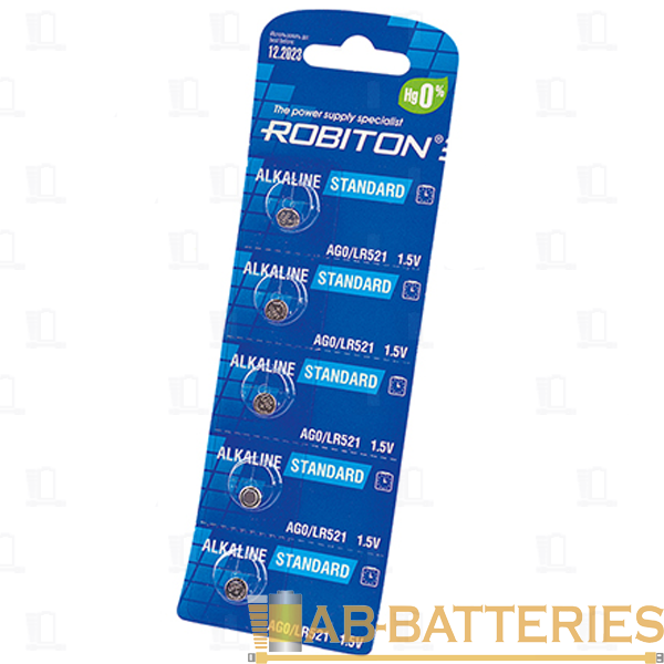 Батарейка ROBITON STANDARD R-AG0-0-BL5 (0% Hg)  AG0 LR521 379 LR63 BL5  5/100