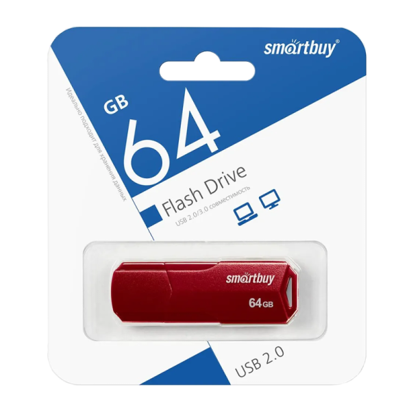 Флеш-накопитель Smartbuy Clue 64GB USB2.0 пластик бургунди