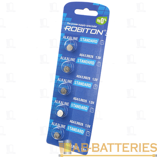 Батарейка ROBITON STANDARD R-AG4-0-BL5 (0% Hg) AG4 LR626 377 LR66 BL5