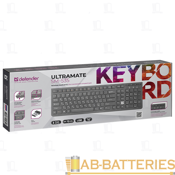 Клавиатура беспроводная Defender SM-535 UltraMate классическая USB мультимед. черный (1/20)