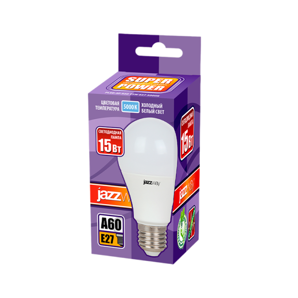 Лампа светодиодная JAZZway A60 E27 15W 5000К 230V груша матовая (1/10/100)