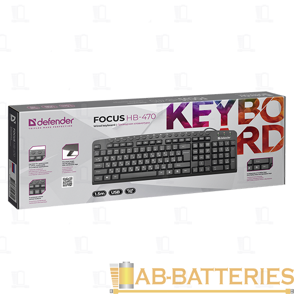Клавиатура проводная Defender HB-470 Focus классическая USB 1.5м черный (1/20)