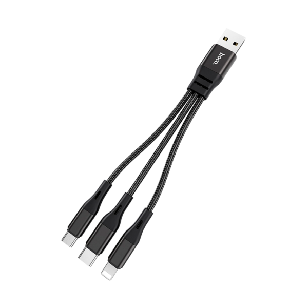 Кабель HOCO X47 USB (m)-Lightning/Type-C/microUSB (m) 0.25м 2.4A нейлон черный (1/31/310)