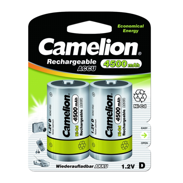 Аккумулятор бытовой Camelion R20 D BL2 NI-CD 4500mAh (2/12/120)
