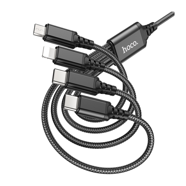 Кабель HOCO X76 USB (m)-2хType-C/Lightning/microUSB (m) 1.0м 2.0A нейлон черный (1/31/310)