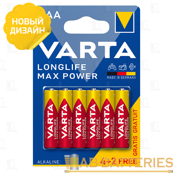 Батарейка Varta LONGLIFE MAX POWER (MAX TECH) LR03 AAA BL6 Alkaline 1.5V (4703) (6/60/300)