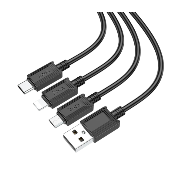 Кабель HOCO X74 USB (m)-2хType-C/Lightning/microUSB (m) 1.0м 2.0A ПВХ черный (1/31/310)