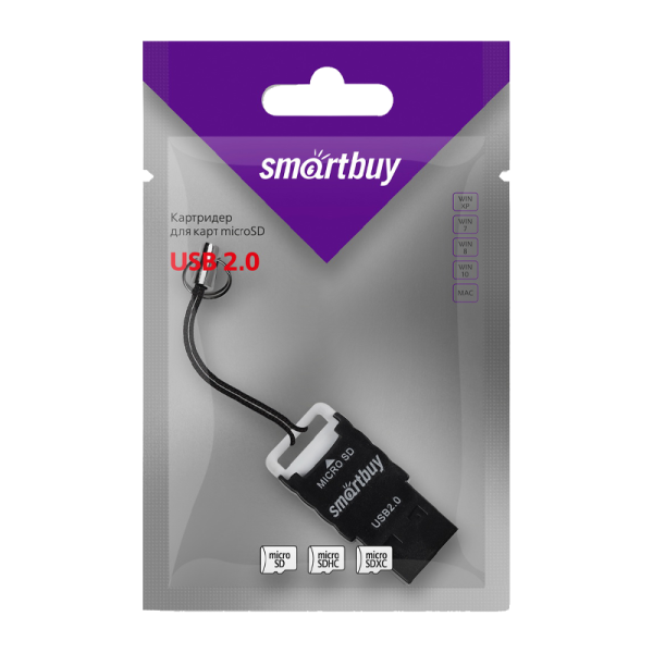 Картридер Smartbuy 707 USB2.0 microSD черный (1/20)