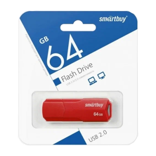 Флеш-накопитель Smartbuy Clue 64GB USB2.0 пластик красный