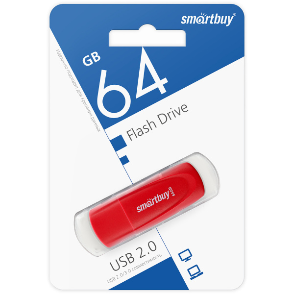 Флеш-накопитель Smartbuy Scout 64GB USB2.0 пластик красный