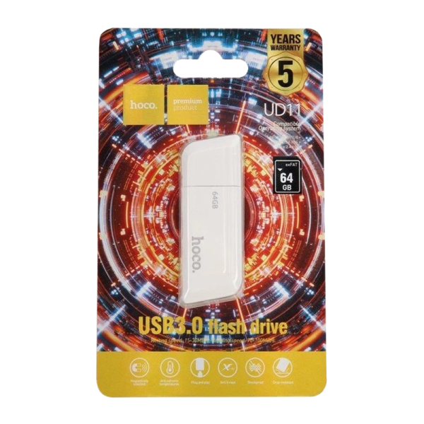 Флеш-накопитель HOCO Wise UD11 64GB USB3.0 пластик белый (1/25/200)