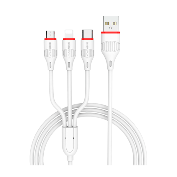 Кабель Borofone BX73 USB (m)-2хType-C/Lightning 1.0м 60W ПВХ белый