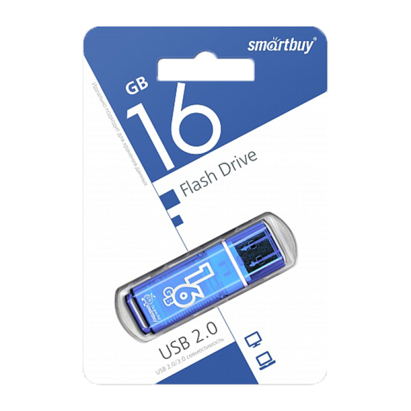 Флеш-накопитель Smartbuy Glossy 16GB USB2.0 пластик синий