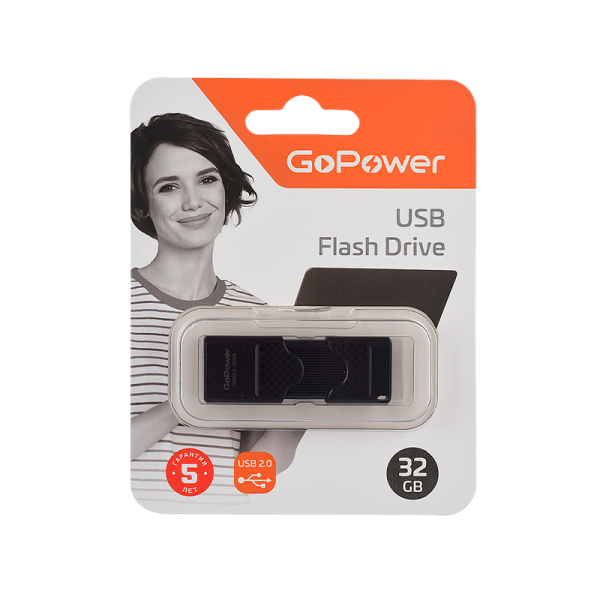 Флеш-накопитель GoPower SLIDER 32GB USB2.0 пластик черный матовый (1/50/1000)