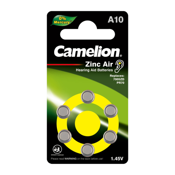 Батарейка Camelion ZA10 BL6 Zinc Air 1.45V 0%Hg (6/60/600/3000)