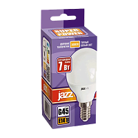 Лампа светодиодная JAZZway G45 E14 7W 3000К 230V шар матовая (1/10/100)