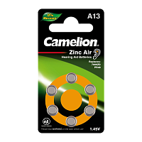 Батарейка Camelion ZA13 BL6 Zinc Air 1.45V 0%Hg (6/60/600/3000)