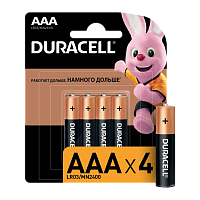 Батарейка Duracell Basic LR03 AAA BL4 Alkaline 1.5V (4/40/48/192/29184)