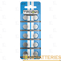 Батарейка Трофи G10/LR1130/LR54/389A/189 BL10 Alkaline 1.55V (10/200/1600)