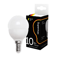 Лампа светодиодная Supermax E14 10W 3000К 230V шар (10/80)