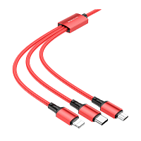 Кабель Borofone BX72 USB (m)-Lightning/Type-C/microUSB (m) 1.0м 2.0A нейлон красный (1/360)