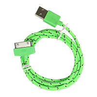 Кабель Smartbuy iK-412n USB (m)-Apple 30pin (m) 1.2м 1.4A нейлон зеленый (1/500)