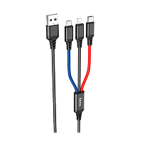 Кабель HOCO X76 USB (m)-Lightning/Type-C/microUSB (m) 1.0м 2.0A нейлон черный (1/31/310)
