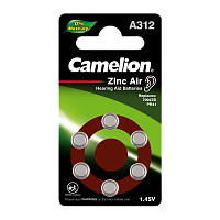 Батарейка Camelion ZA312 BL6 Zinc Air 1.45V 0%Hg (6/60/600/3000)